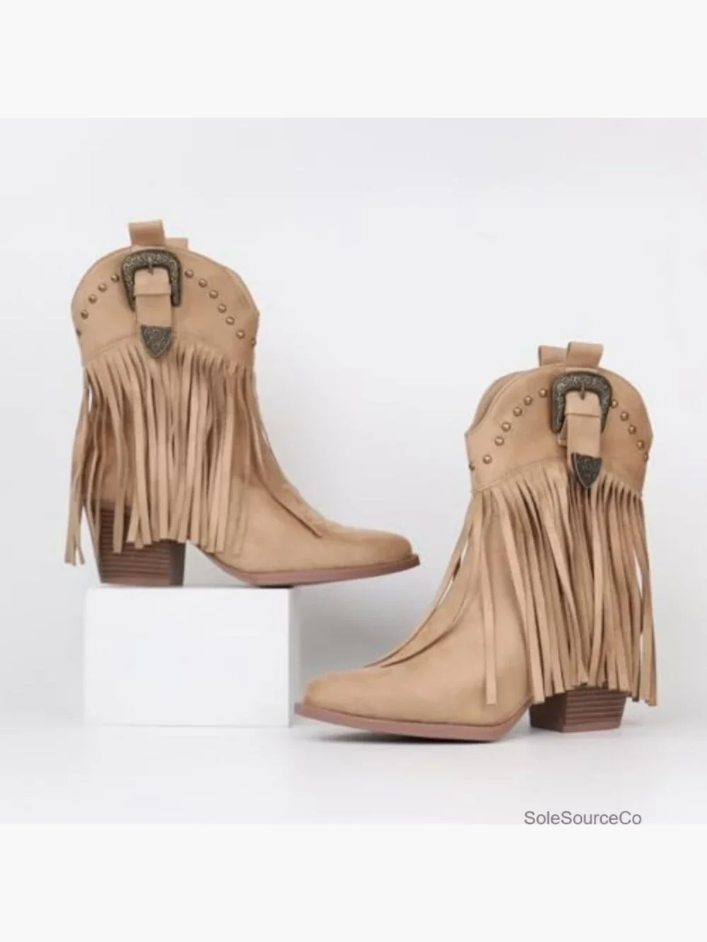Women's Fringe Cowboy Booties Snip Toe Pull On Dress Western Ankle Boots